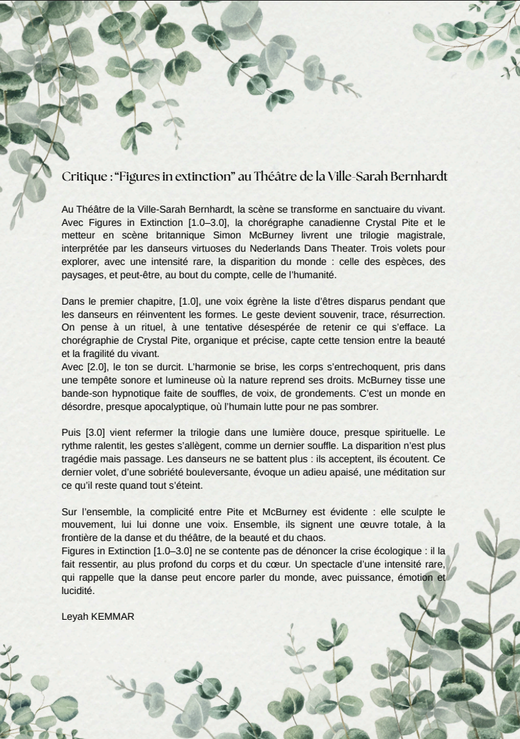 Figures in Extinction – Nederlands dans Theater (NDT1) – Company Complicité – Par Leyah Kemmar